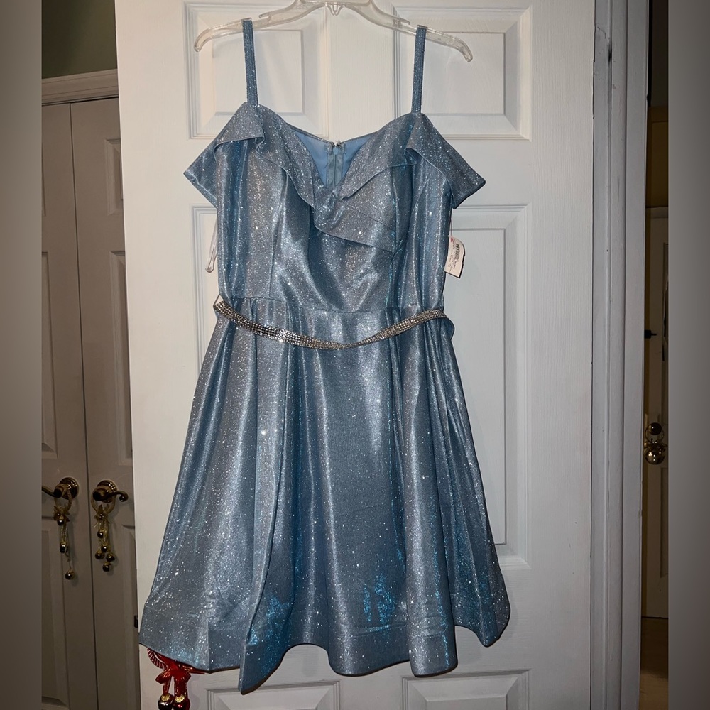 Blue Sparkly V-Neck Dress